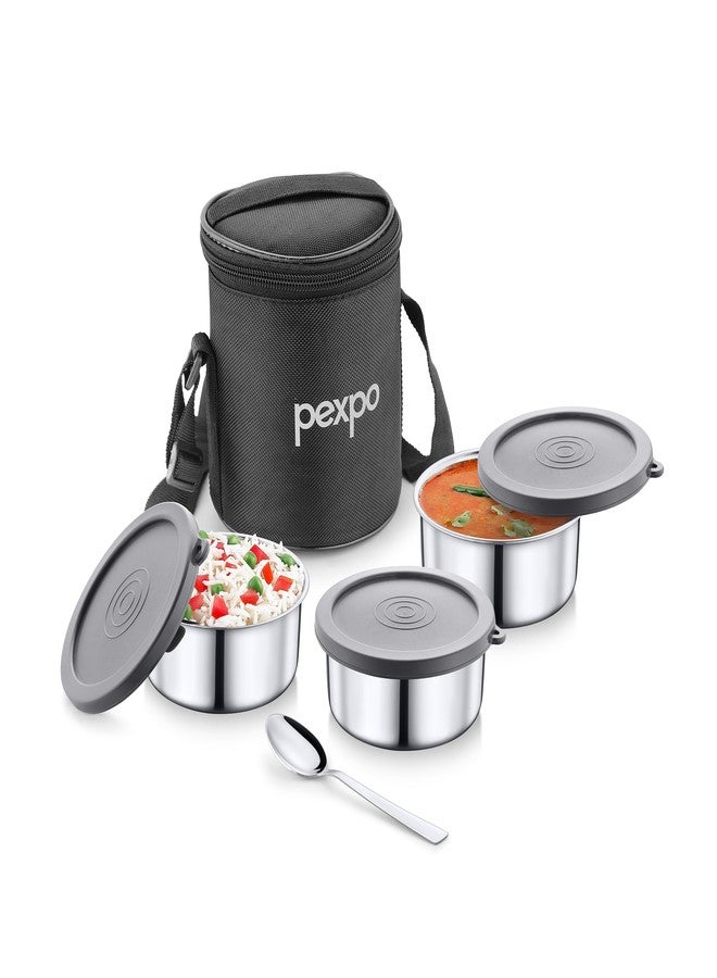 PEXPO Eco Pro-3 Stainless Steel Lunch Box for Men & Women, with 3 Air-Tight Containers (280ml Each), Spoon & Bag - Black | Easy to Carry & Durable Tiffin Box for Office, School, College - Image 1